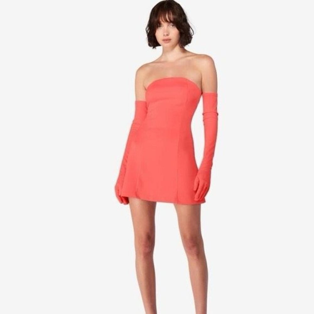 Nwot Miscreants London Cupid Mini Dress W/Slit & Gloves In Coral Pink Uk 6 Us 2
